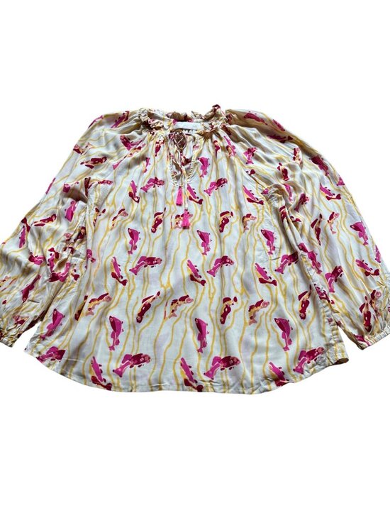 Natalie Martin Size L Pisces Yellow Sunrise Penny Floral Long Sleeve Blouse Top - Picture 3 of 15